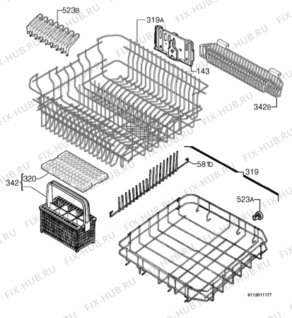 Взрыв-схема посудомоечной машины Juno Electrolux JSI65900A - Схема узла Basket 160